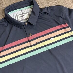 Jetty Bunker Golf‎ Performance Polo Surf Mens M Stretch UV Blue Stripes EUC